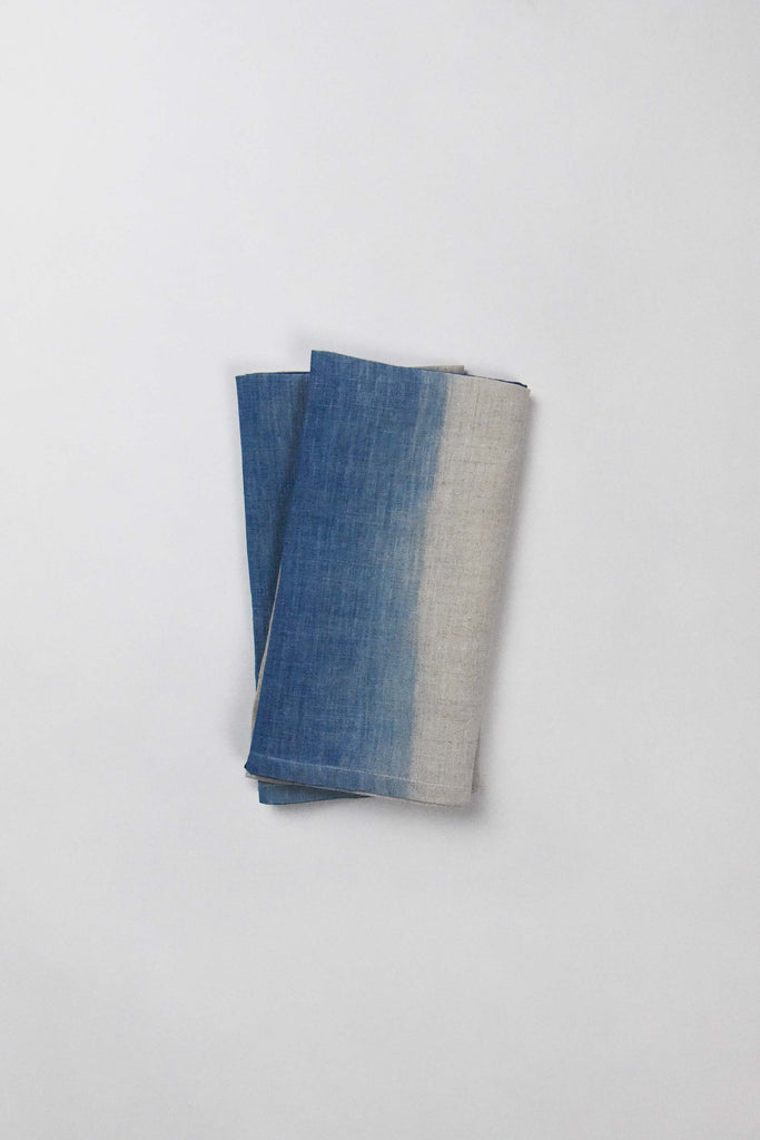 organic linen napkins naturally dyed, dip dyed with indigo leaf extract