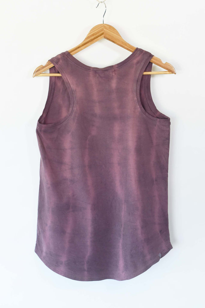 GOTS certified organic cotton racerback women's tank top plant dyed with logwood from Campeche tree and madder root