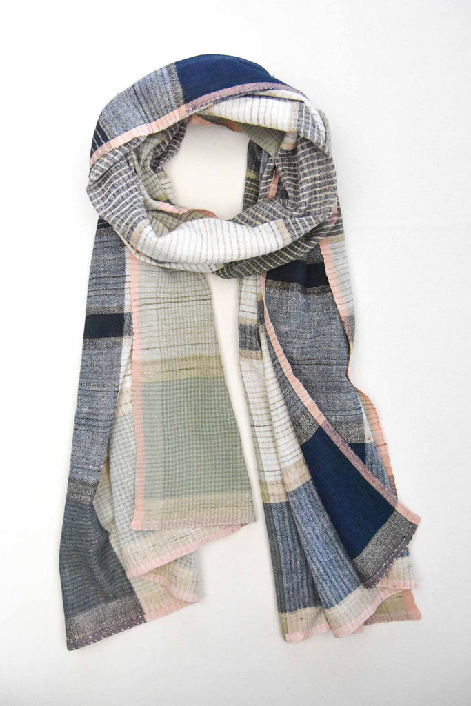 ethically made organic cotton scarf plant dyed with indigo, myrobalan and madder root