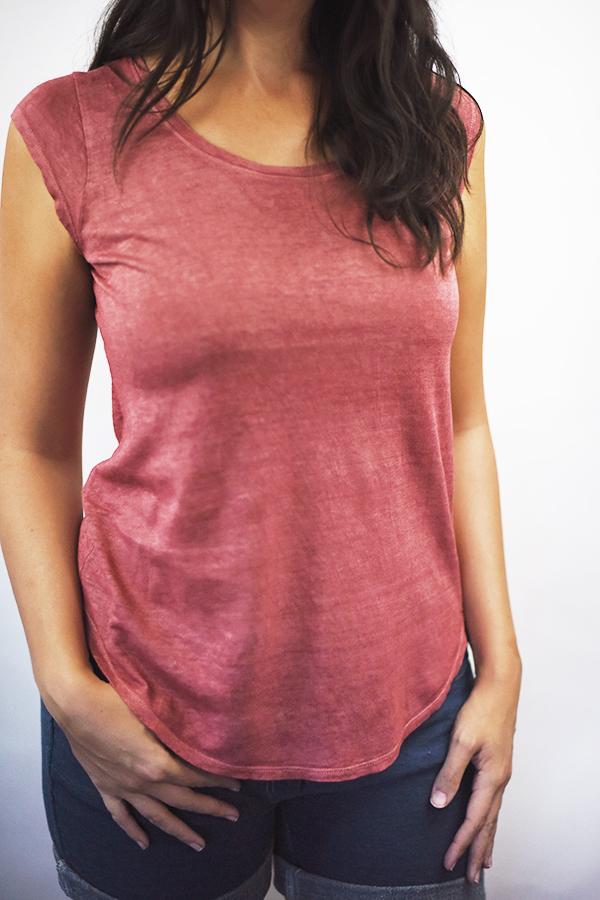 plant dyed organic linen  women's clothing tee shirt top, naturally plant dyed with madder root rubia tinctorum walnut hulls