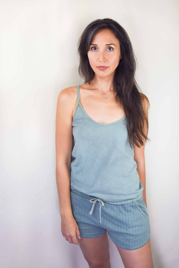 lavender and chamomile dyed organic cotton women's pajamas camisole and shorts set