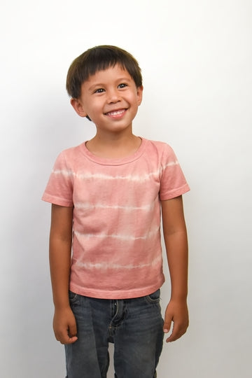 organic cotton kid's long sleeve tee shirt naturally dyed with plants, dyed with madder roots and avocado skins and seeds