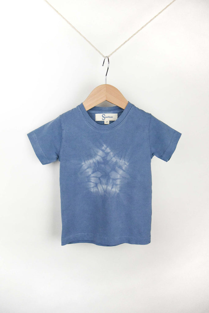 naturally plant-dyed organic cotton kid's clothing, toddler, baby, tee shirt, dyed with indigo