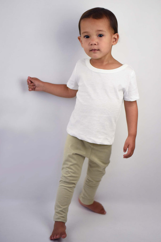 organic kid's clothing organic cotton leggings bottoms, white, green, colorgrown, colored cotton, undyed, dye free and chemical free