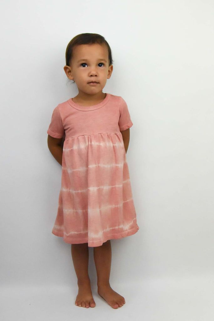 organic cotton girl's dress naturally dyed with plants, dyed with madder roots and avocado skins and seeds