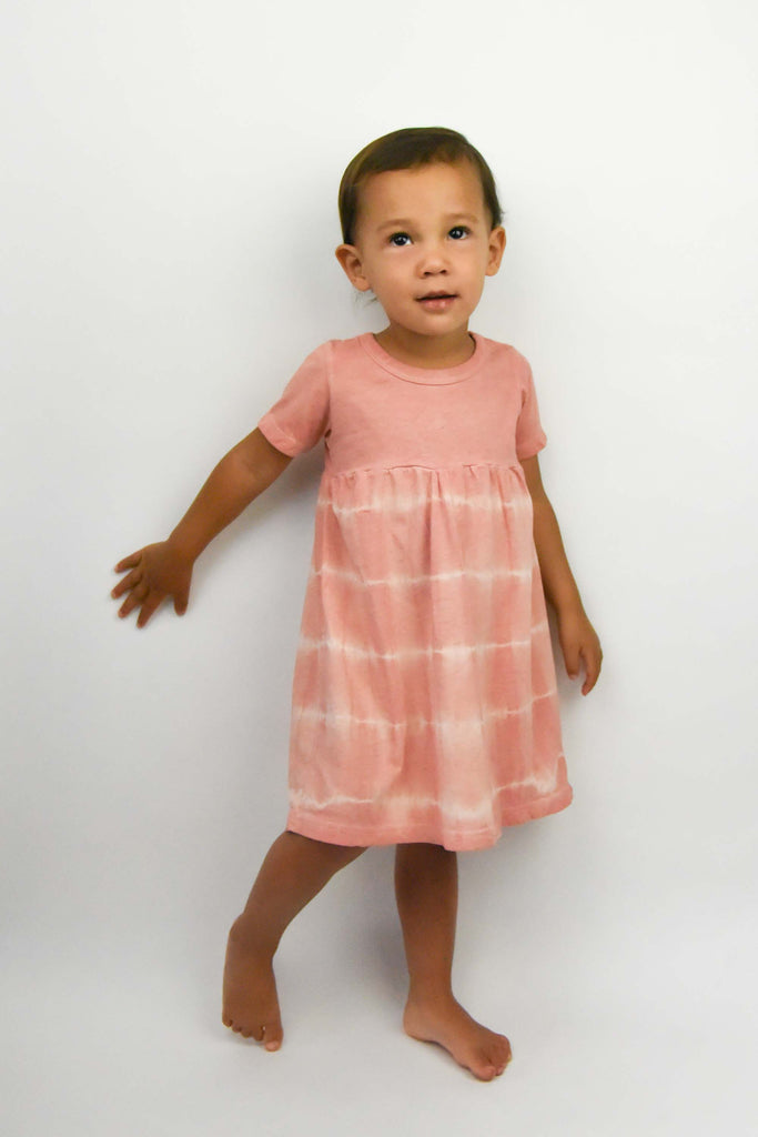 organic cotton girl's dress naturally dyed with plants, dyed with madder roots and avocado skins and seeds