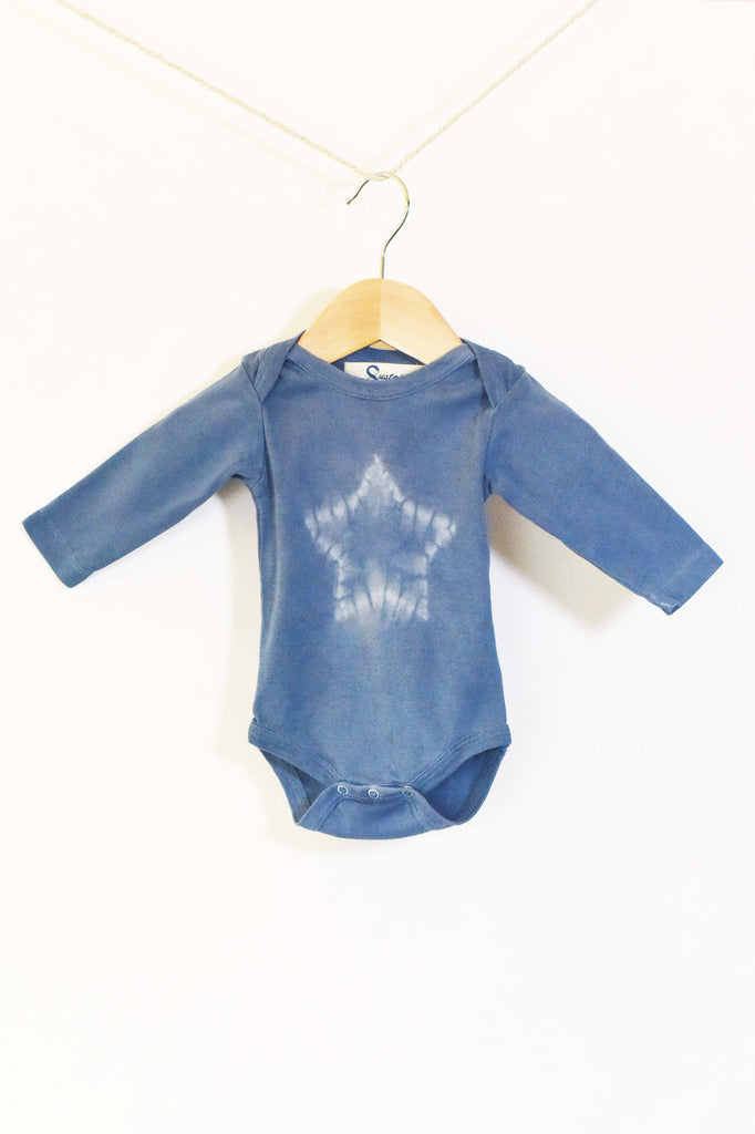 naturally plant-dyed organic cotton kid's clothing, toddler, baby, onesie, tee shirt, dyed with indigo
