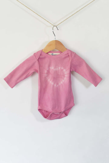 naturally plant-dyed organic cotton kid's clothing, toddler, baby, onesie, long sleeve, dyed with cochineal pink