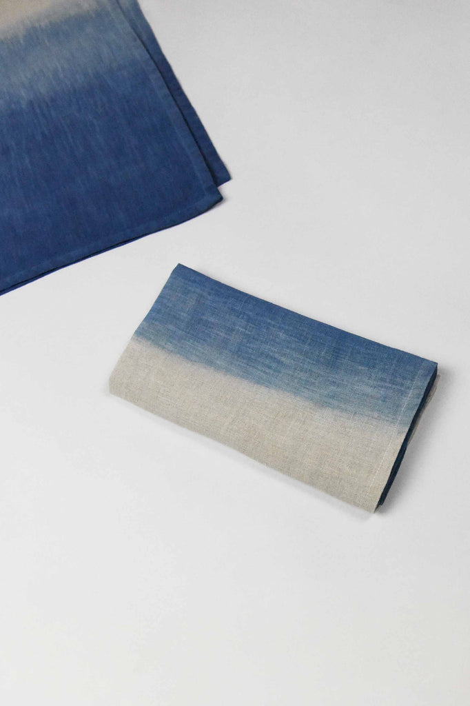 organic linen napkins naturally dyed, dip dyed with indigo leaf extract