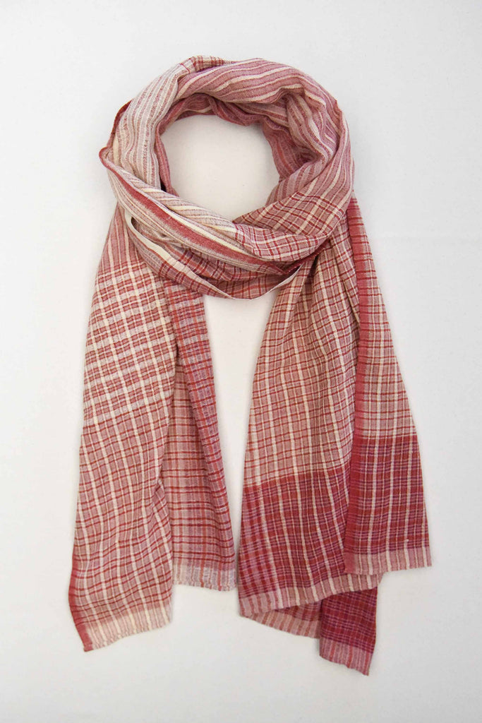 organic cotton hand loomed scarf plant dyed with madder root, ethically made