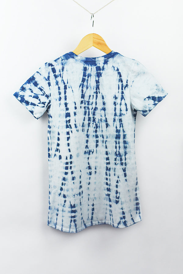shibori natural indigo dyed organic cotton women's clothing, tee shirt