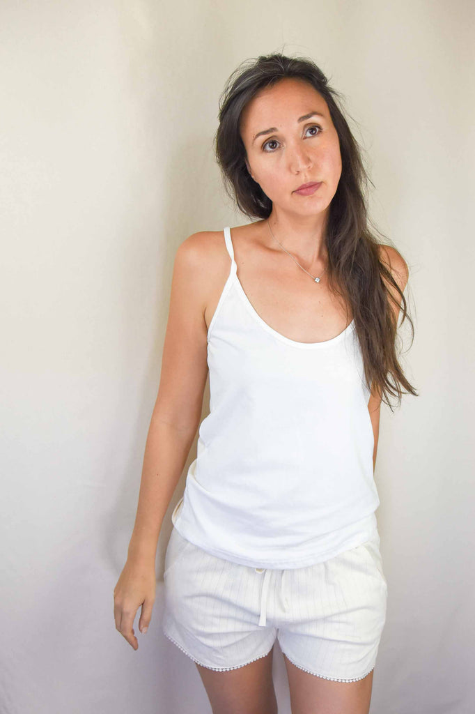 GOTS certified organic cotton pjs pajamas women undyed dye free chemical free camisole and shorts