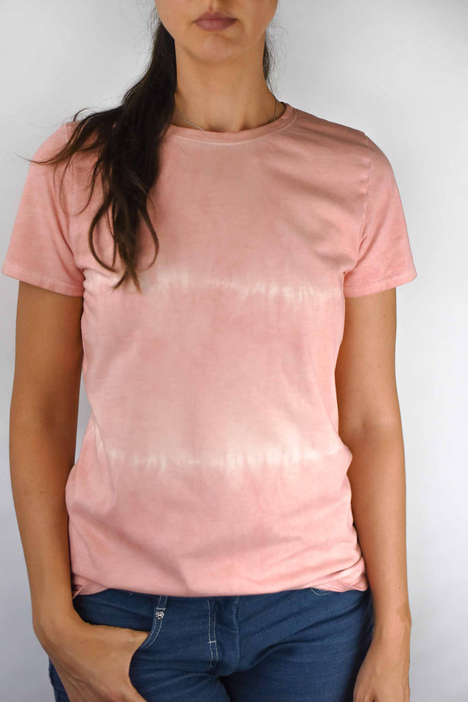 women organic cotton tee shirt naturally dyed with plants, dyed with avocado skins and seeds